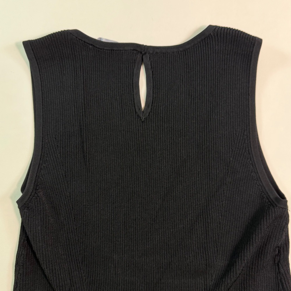 White House Black Market Black Ribbed Keyhole Sleeveless Knit Top Medium 805063 - Picture 6 of 9